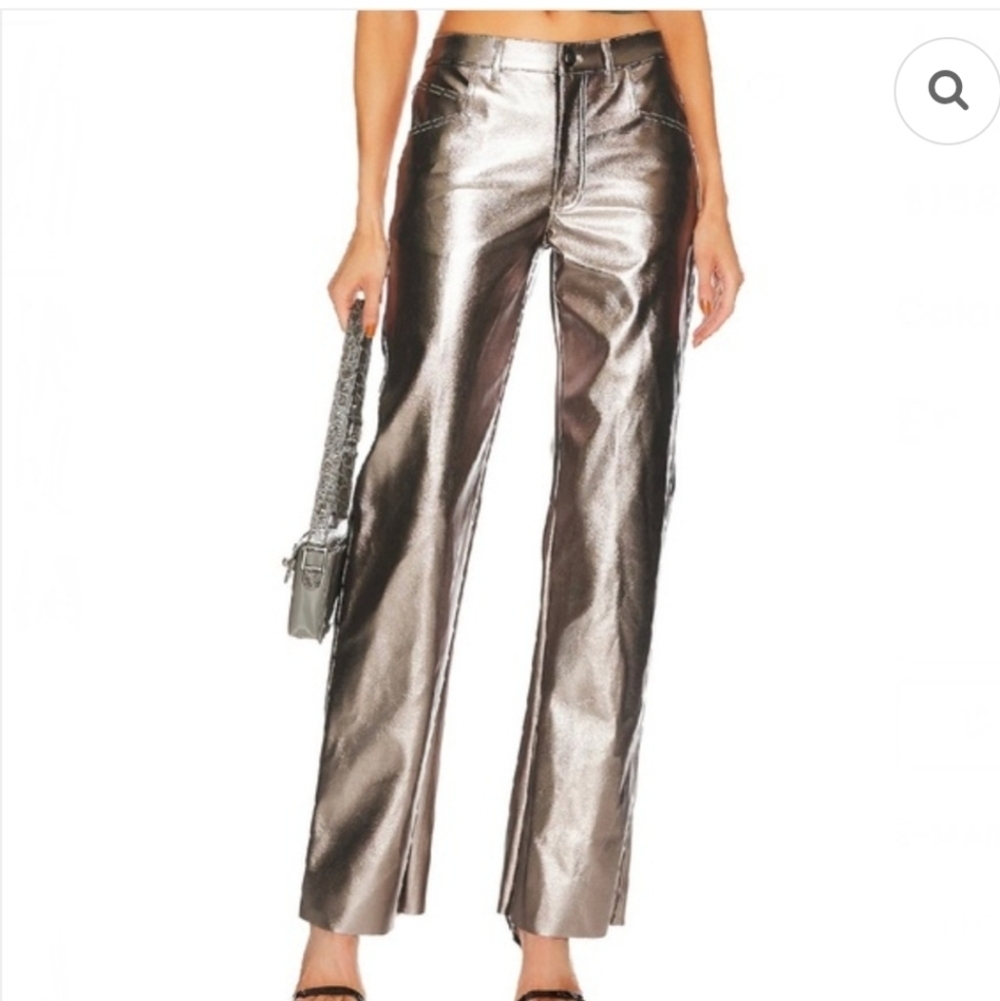 ALIX NYC x Revolve Gray Metallic Pants Size Large High Rise Straight Leg Faux